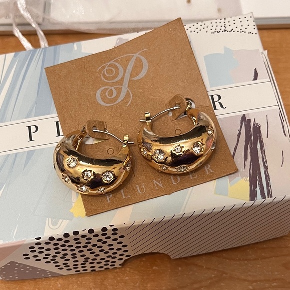 Plunder Gold Hoop with Rhinestones Earrings - Picture 1 of 3